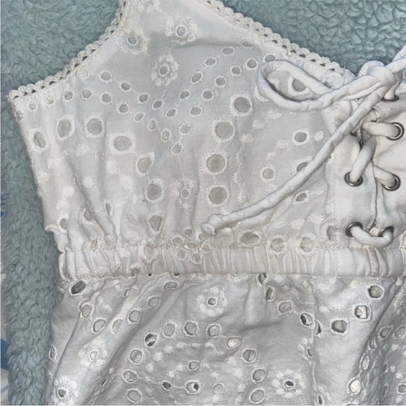 Aerie White Lace Up Eyelet Crop Cami Top - Picture 2 of 7